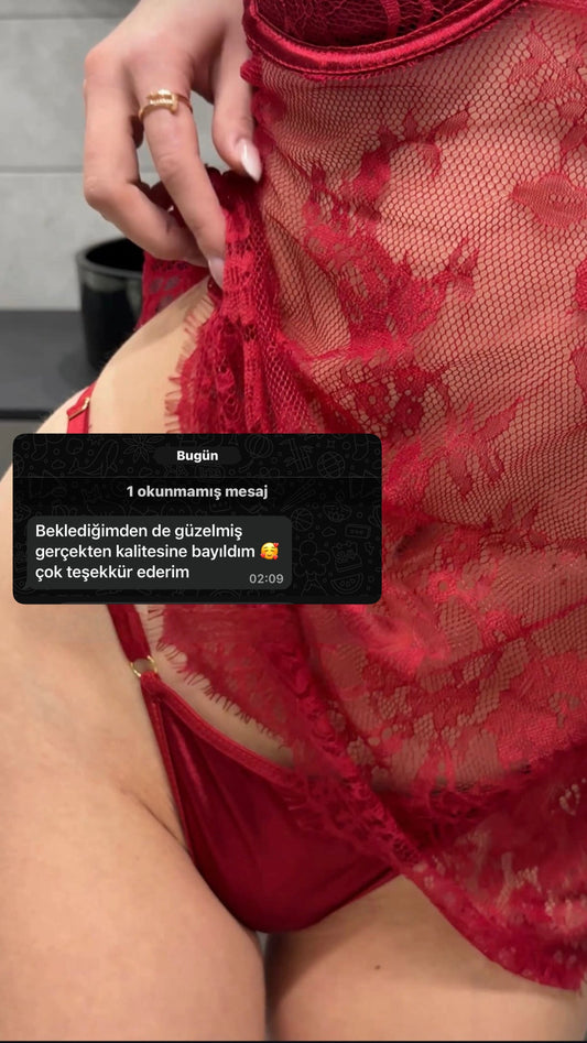 İsabella bordo Transparan Dantel Babydoll