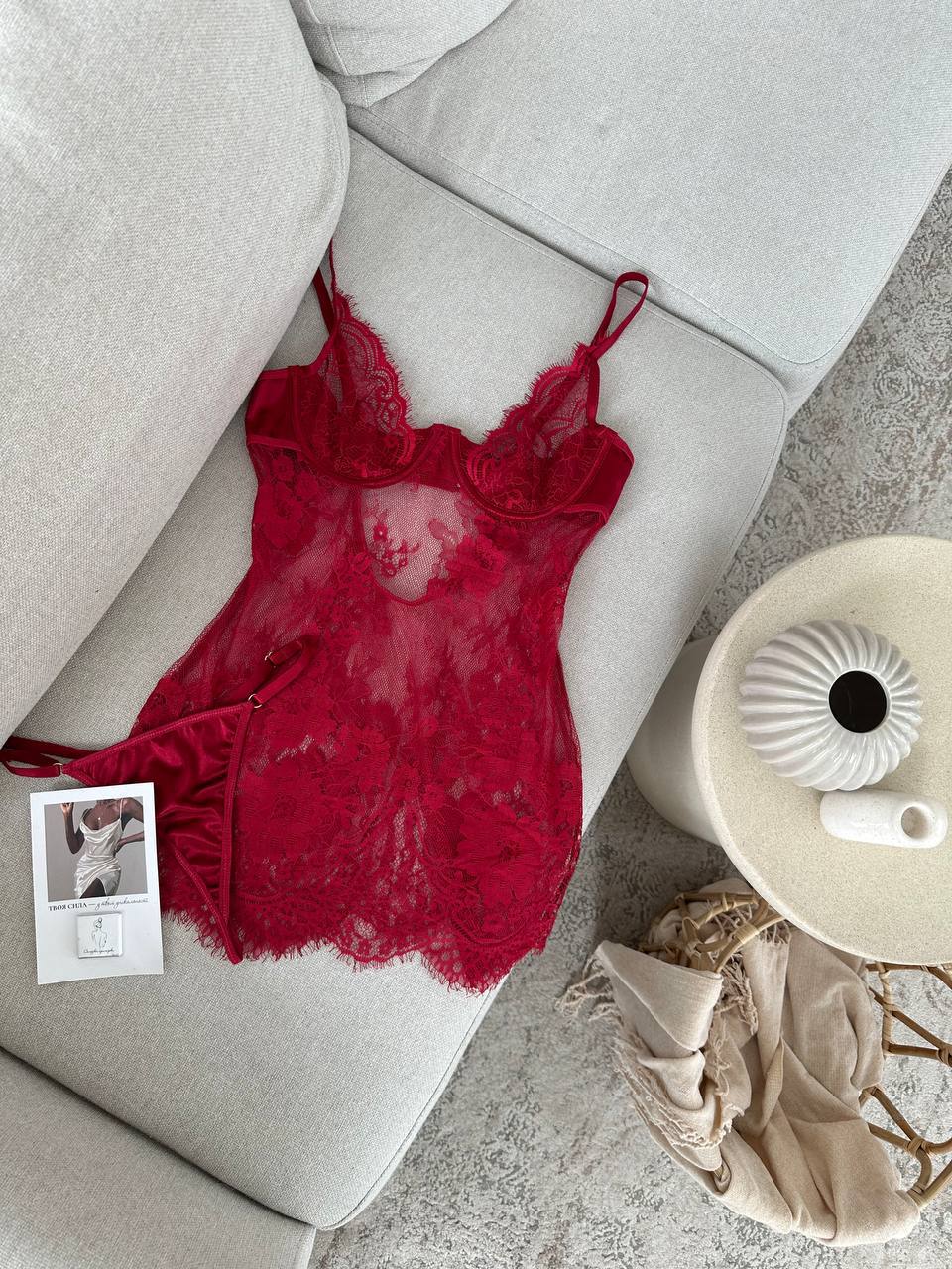 İsabella bordo Transparan Dantel Babydoll