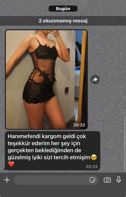 Siyah Transparan Dantel Mini Elbise