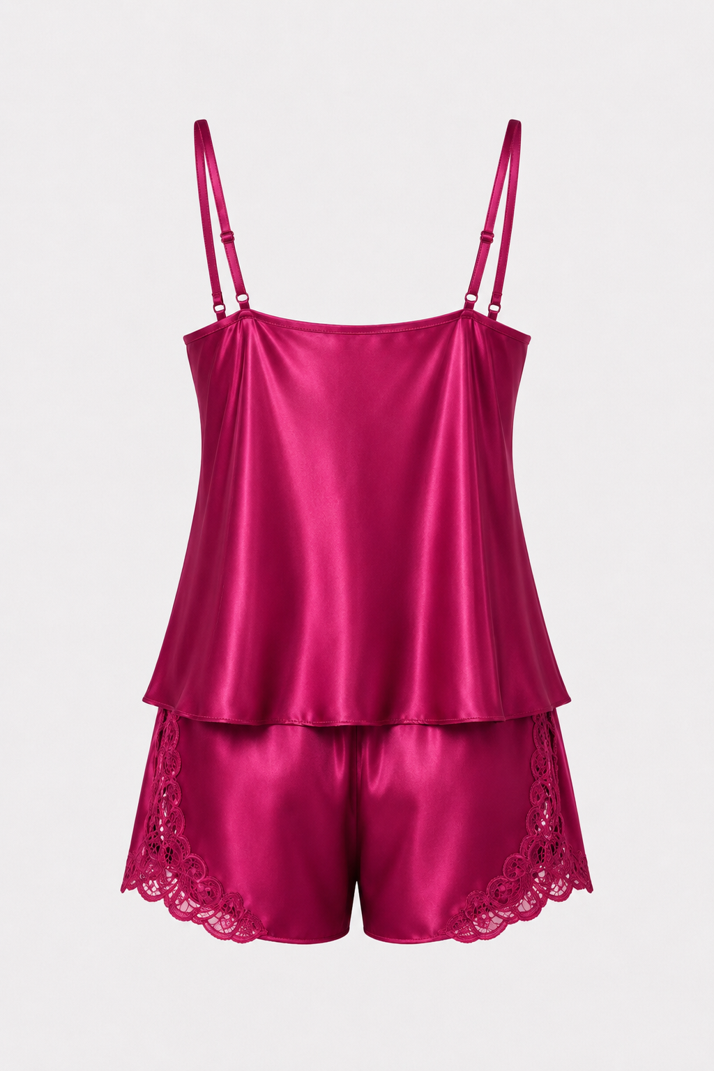 Vişne Dantelli Saten Şortlu Pijama Takımı