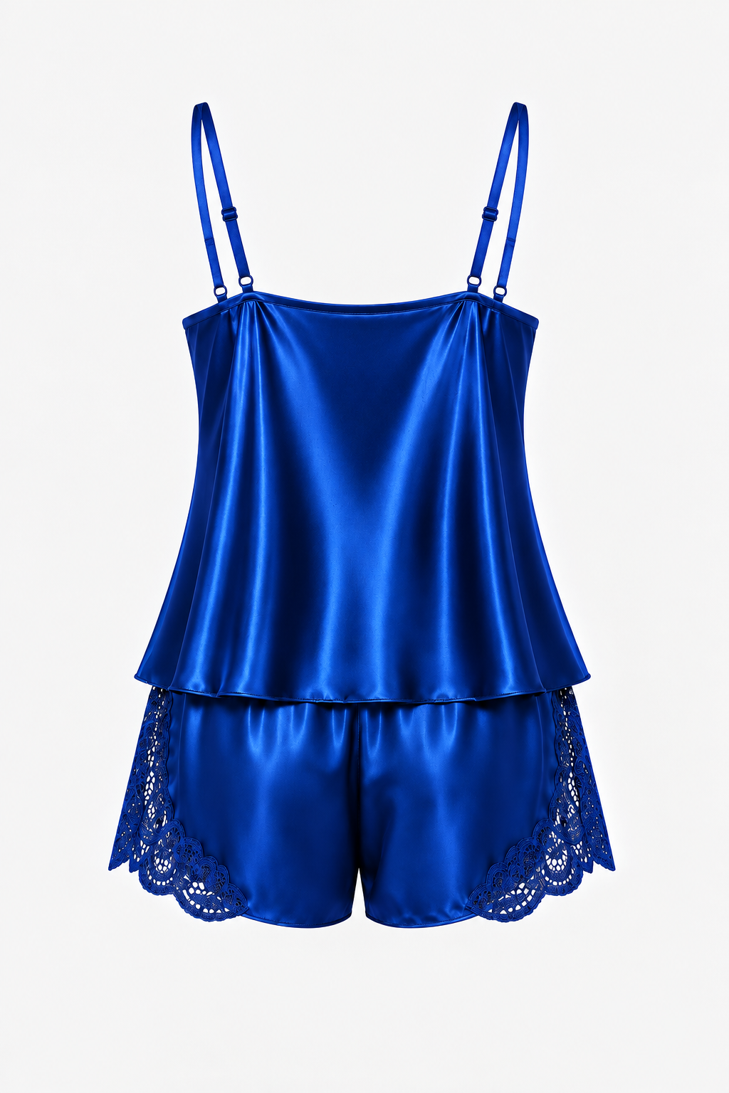 Saks Mavi Dantelli Saten Şortlu Pijama Takımı