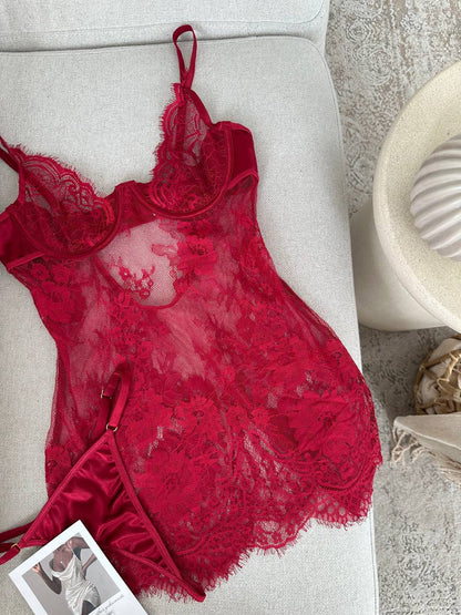 İsabella bordo Transparan Dantel Babydoll