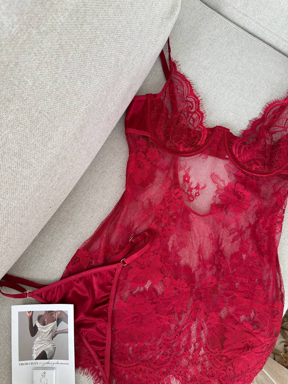 İsabella bordo Transparan Dantel Babydoll
