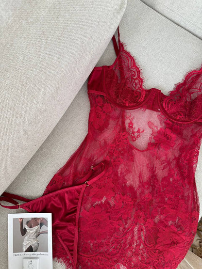 İsabella bordo Transparan Dantel Babydoll