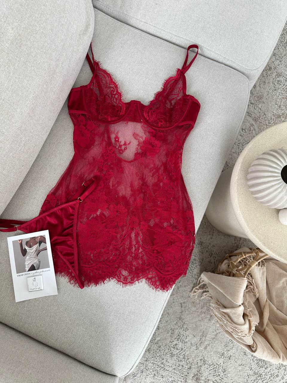İsabella bordo Transparan Dantel Babydoll