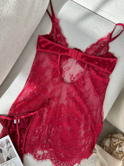 İsabella bordo Transparan Dantel Babydoll