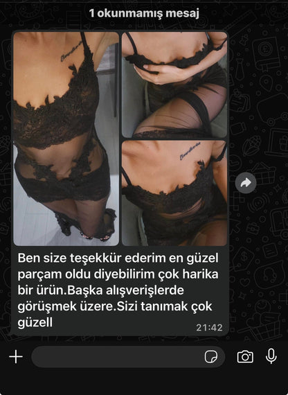 Aleksandra Siyah Brode Detaylı Uzun Elbise